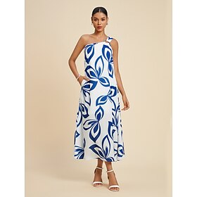 Mouwloze maxi-jurk met bloemenprint en één schouder