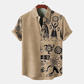 Per uomo Camicia camicia di lino camicie retrò Camicia d'epoca Camicia etnica Giornaliero Blu Verde Kaki Manica corta Collo ripiegabile Estate Primave