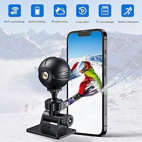 Mini WiFi Security Camera, HD Wide Angle 155° Wireless Camera with Infrared Night Vision, Motion Detection, Remote Phone Monitoring and Built-in Microphone for