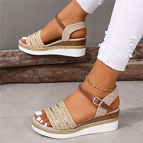 Women's Wedge Sandals  Boho Style Open-Toe Platform Sandals with Adjustable Strap, Casual Summer Shoes