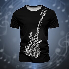 Music Festival Men's Musical Instrument T Shirt Short Sleeve T shirt 3D Print Crew Neck Shirt Fashion Exaggerated Designer Party Street Sports Outdoor Black Su