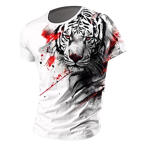 Men's Animal Tiger T Shirt T shirt 3D Print Crew Neck Shirt Fashion Athleisure Street Sports Outdoor Black / White White Summer Spring Clothing Apparel S M L X