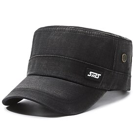 Men's Unisex Flat Cap Baseball Cap Military Cap Cadet Hat Black Army Green Polyester Vintage Fashion Casual Street Daily Plain Adjustable Breathable