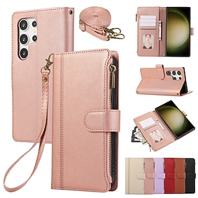 Phone Case For Samsung Galaxy S26 Ultra Plus S25 S24 S23 S22 S23 FE S21 Ultra Plus S20 A55 5G A35 5G Wallet Case with Stand Holder Magnetic Zipper Retro TPU PU