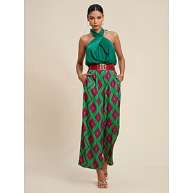 Dames Effen / effen kleur Vakantie Teaparty Weekend Mouwloos Groen Tie Knoop Gordijn Houder Mouwloos Tops Nekbevestiging Zomer