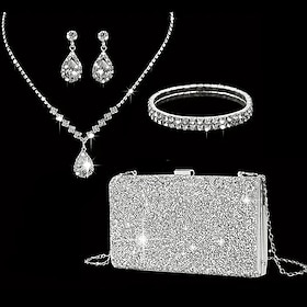 Rhinestone Jewelry and Glitter Clutch Set for Weddings and Parties