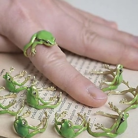 Tree Frog Ring, Adjustable Tree Frog Ring, Handmade Frog Ring,Vintage Cute Animal Finger Rings,Funny Latest-Tree Frog Ring,Open Ring Daily Jewelry for Women La