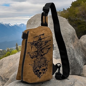 Men's Crossbody Bag Shoulder Bag Chest Bag Polyester Outdoor Daily Holiday Zipper Print Large Capacity Lightweight Multi Carry Rudder Sailboat Earth Yellow Dar