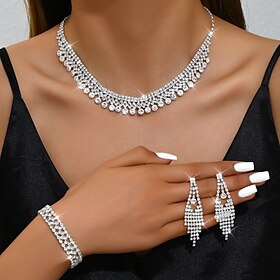 Jewelry Set 4pcs Rhinestone Alloy Earrings Necklace Bracelets Women's Elegant Vintage Fashion Geometrical Geometric Jewelry Set For Wedding Party Anniversary