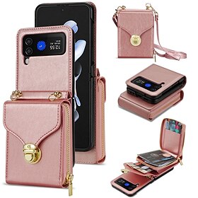 Phone Case For Samsung Galaxy Z Flip 6 Z Flip 5 Z Flip 4 Z Flip 3 Back Cover Flip Cover Zipper with Lanyard Card Slot Retro PC PU Leather