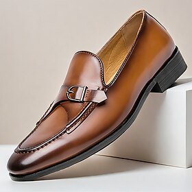 Men's Brown Monk Strap Shoes - Elegant Leather Buckle Slip-On Dress Shoes for Formal and Casual Wear