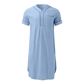 Men's Loungewear Nightgown Nightshirt Pure Color Stylish Comfort Kimono Robes Daily Home Polyester Soft Breathable V Neck Short Sleeve Pocket Summer Spring Bla