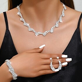 Jewelry Set 4pcs Rhinestone Alloy Earrings Necklace Bracelets Women's Elegant Vintage Fashion Geometrical Geometric Jewelry Set For Wedding Party Anniversary