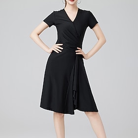 Latin Salsa Dance Dress Pure Color Women's Performance Daily Wear Short Sleeve Elastane
