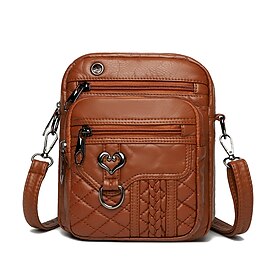 Fashionable Brown Quilted Crossbody Bag for Women  Stylish Faux Leather Shoulder Bag with Heart-Shaped Zipper Pull and Multiple Pockets