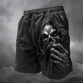 Halloween Men's Skull Board Shorts Swimming Trunks Shorts Mid Waist Vintage Designer Punk  Gothic Casual Holiday Club Designer Clothing Apparel