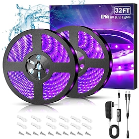 Waterproof Black UV Strip Light, IP65 Purple LED Black Light Fixture Kit 600 LED Light Strips with 12V Power Supply for Outdoor and Indoor Halloween Luminous N