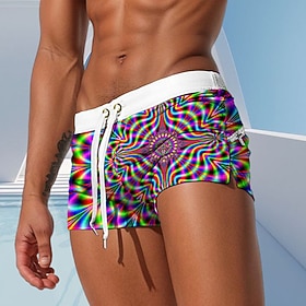 Men's Optical Illusion Geometric Pattern Swim Trunks Swim Shorts Board Shorts Mid Waist Fashion Designer Surfing Holiday Beach Drawstring Pocket Elastic Waist