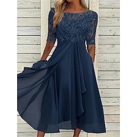 Per donna Abito Midi Abito in Pizzo Abito da Cocktail Abito da invitata a nozze Vestito in Chiffon Elegante Formale Feste Matrimonio Vestibilità regolare Mezza