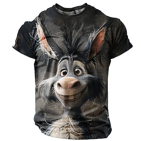 Men's Cat Donkey Funny T Shirt Short Sleeve T shirt 3D Print Crew Neck Shirt Retro Vintage Casual Street Style Sports Outdoor Holiday Going out Black Gray Spri