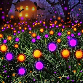 2pcs Solar Swaying Firefly Lights Purple Orange Light Outdoor Solar Ground Pathway light with 8 Heads for Halloween Outdoor Courtyard Halloween Decorations