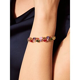 Women's Gold-Plated Copper Bracelet with Multicolor Cubic Zirconia - Elegant Jewelry for Special Occasions