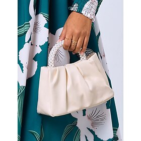 Luxurious Ivory Satin Clutch with Pearl Handle  Elegant Bridal Handbag for Weddings and Special Occasions