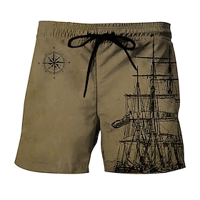 Men's Sailboat Swim Trunks Swim Shorts Board Shorts Mid Waist Vintage Fashion Designer Casual Daily Holiday Pocket Drawstring Elastic Waist Designer Clothing A