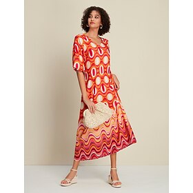 Damen Schwingkleid Druckkleid Lockeres Kleid Maxikleid Orange Halbärmel Linien / Wellen Drucken Lang Frühling Sommer…: retailer-supplied image