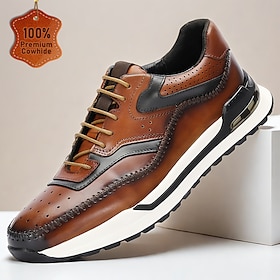 Men's Premium Leather Casual Sneakers - Cowhide, Stylish and Comfortable Low-Top Shoes with Breathable Design for Everyday Wear