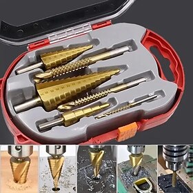 High-speed Reaming Pagoda Sawtooth Set 6Pcs Step Drill Bits Saw Drill Set HSS Titanium Milling Cutter for Woodworking Metal Core Hole Opener 4-12 4-20 4-32mm 3