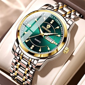 BINBOND Men Quartz Watch Minimalist Fashion Business Wristwatch Luminous Calendar Date Week Waterproof Steel Watch