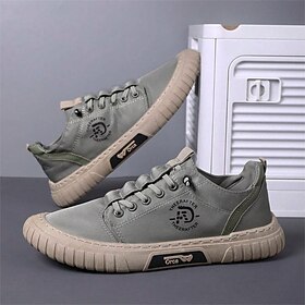Zapatillas informales de lona verde para hombre: zapatos ligeros con cordones para caminar para el uso diario