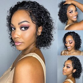 Human Hair 13x4 Lace Front Wig Free Part Brazilian Hair Wavy Water Wave Black Natural Wig 180% 250% Density with Baby Hair 100% Virgin Glueless Pre-Plucked For