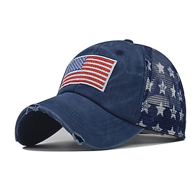 Men's Baseball Cap Sun Hat Trucker Hat Black Wine Cotton Embroidered Fashion Casual Street Daily American US Flag Adjustable Sunscreen Breathable