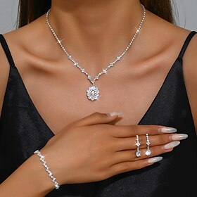 Jewelry Set 4pcs Rhinestone Alloy Earrings Necklace Bracelets Women's Elegant Vintage Dainty Geometrical Geometric Jewelry Set For Party Anniversary Valentine'