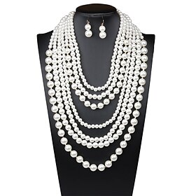 Bridal Jewelry Sets 1 set Pearl 1 Necklace Earrings Women's Elegant Vintage Cute Layered Precious Gypsophila Oval Jewelry Set For Wedding Party
