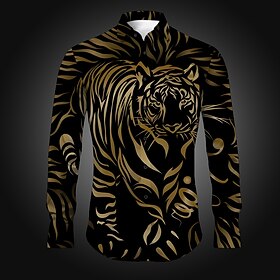 Men's Tiger Button Up Shirt Printed Shirts Long Sleeve Casual Daily Party Holiday Spring  Summer Fall Winter Turndown Buttons Print Blue Purple Gold Gray