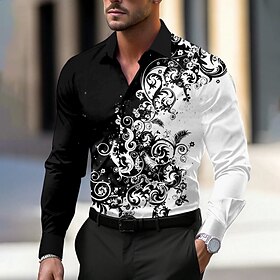 Men's Floral Shirt Dress Shirt Button Up Shirt Long Sleeve Business Casual Party Daily Fall Winter Spring Summer Turndown Button Up 3D Print Black Yellow Pink