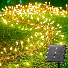 Solar Waterproof Copper Wire String Lights LED Firecracker Lights 6m 200LEDs Indoor Outdoor Holiday Garden Christmas Party Halloween Decoration Multi Color Lig