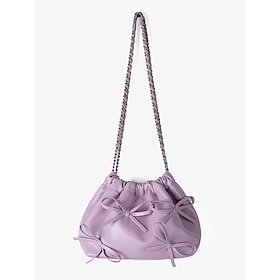 Women's Shoulder Bag Bucket Bag PU Leather Holiday Beach Travel Bowknot Chain Large Capacity Lightweight Multi Carry Solid Color Black Red Blue