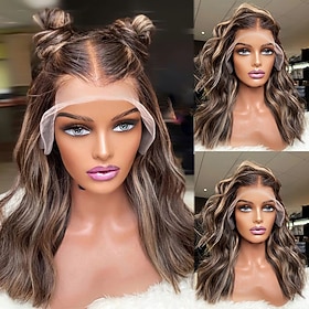 Human Hair 13x4 Lace Front Wig Free Part Vietnamese Hair Wavy Multi-color Wig 130% 150% Density with Baby Hair Ombre Hair Highlighted / Balayage Hair Pre-Pluck
