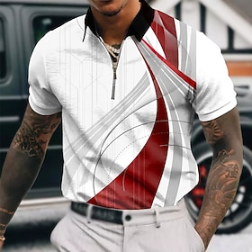 Homme Géométrique Polos à zip Chemise de golf Manche Courte Polos Chemises à Col Vêtement décontracté de travaile Vêtements de vacances Tenue formelle Vêtement