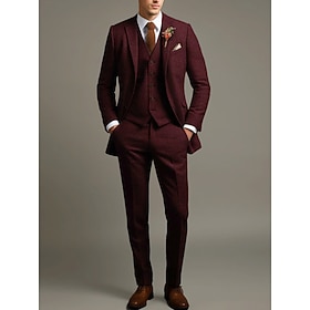 Red Blue Coffee Men's Tweed Suits Wedding Party Suits Solid Colored 3 Piece Business Retro Vintage Tailored Fit Single Breasted Two-buttons 2024