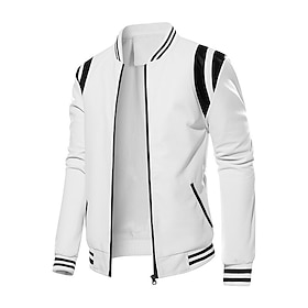 Men's Faux Leather Jacket Biker Jacket Racing Leather Jacket Motorcycle Jacket Daily Vacation Thermal Warm Patchwork Fall Winter Color Block Fashion Classic S