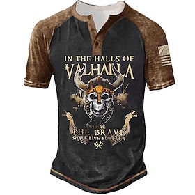 Halloween Men's Graphic Skull Letter T Shirt Henley Shirt Tee Short Sleeve 3D Print Designer Basic Classic Outdoor Daily Sports Summer Black Yellow Red Blue Pu