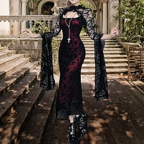 Retro Vintage Punk Gothic Flare Dress Goth Girl Morticia Addams Fancy Dress Women's Fantasy Masquerade Party / Evening Adults' Dress