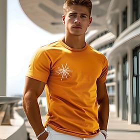 Men's Graphic T Shirt Tee Top Short Sleeve T shirt Crew Neck Shirt Fashion Outdoor Casual Street Casual Daily Orange Spring Summer Clothing Apparel S M L XL X