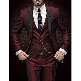 burgundergrå balldresser for menn bryllupsdresser ensfarget 3-delt smoking daglig business plus size enkeltspente enknapper