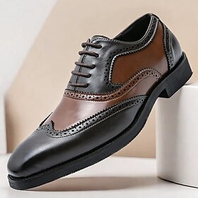 Men's Black and Brown Wingtip Oxford Brogue Dress Shoes, Gatsby-Inspired Vintage Leather Formal Spectator Shoes for Evening Party, 1920s Wedding, and Retro Eve